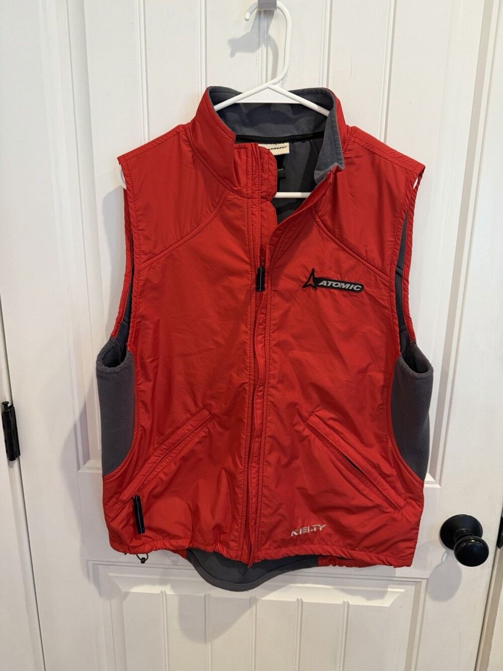 Vintage Y2K Atomic Kelty Men’s L Ski Vest Red Gray Fleece Full Zip Embroidered